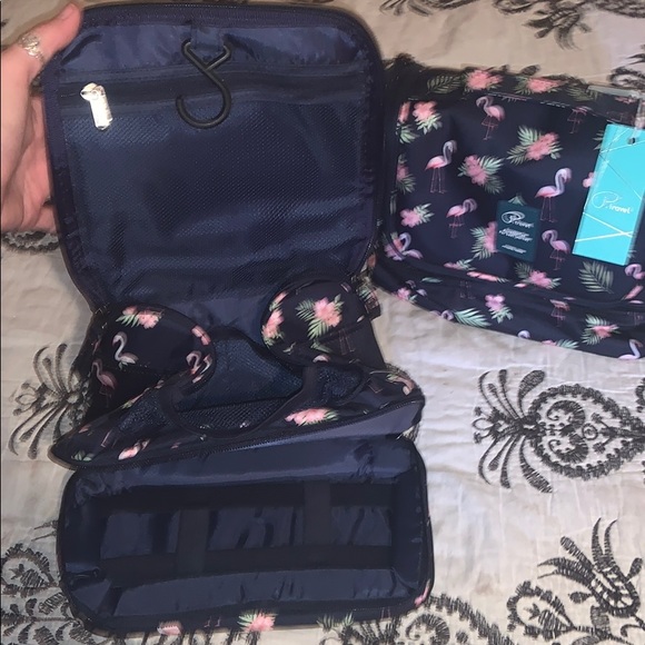 Navy & Flamingo Print Travel and Cosmetic Bag! - Picture 4 of 5